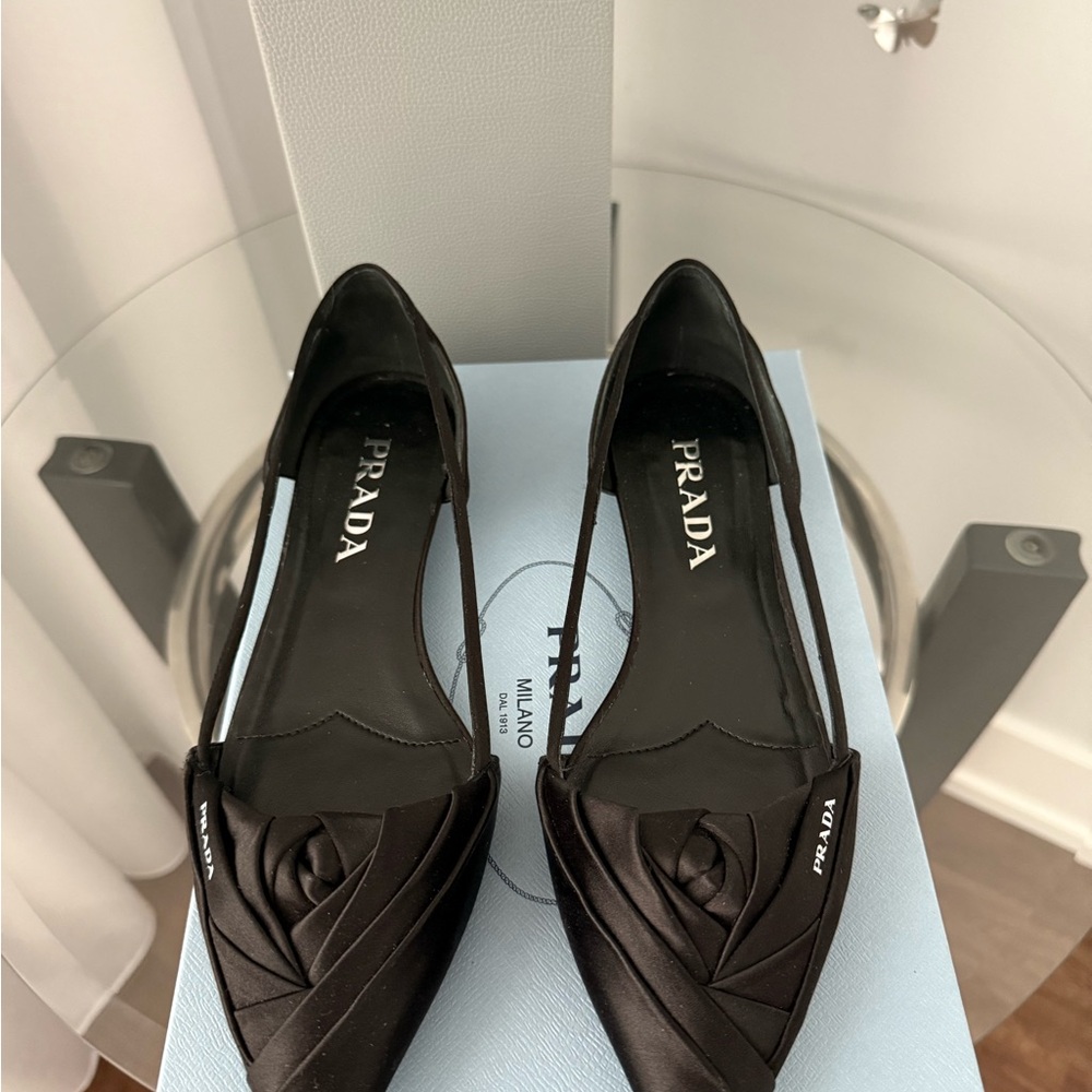 Prada Women's Black Satin Bow Heels - Picture 4 of 6